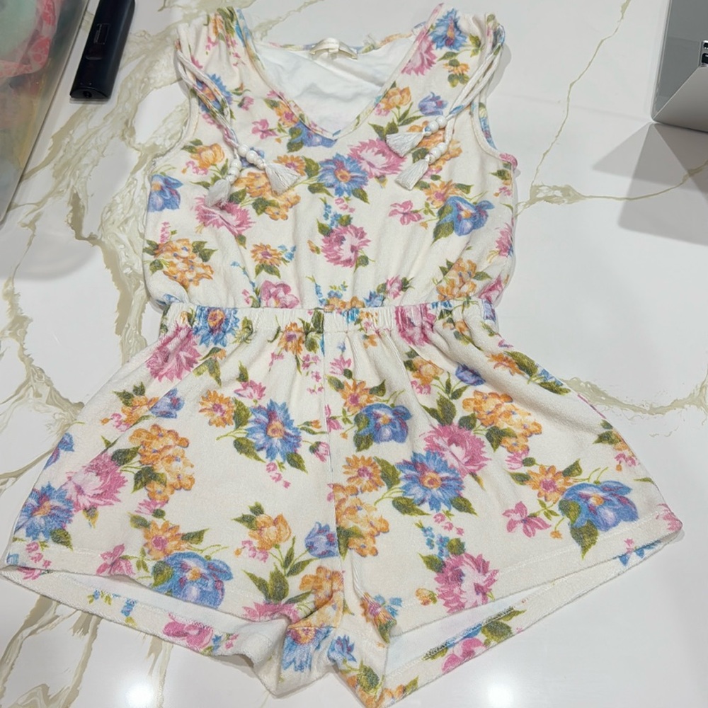 LoveShackFancy Bascom Floral Romper Morning Surf Pink Women's Size XS